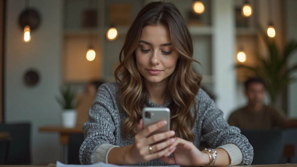 Профессиональная фотография молодой женщины, создающей контент для социальных сетей на смартфоне